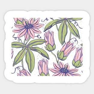 Green and Pink hydrangea foliage flower pattern Sticker